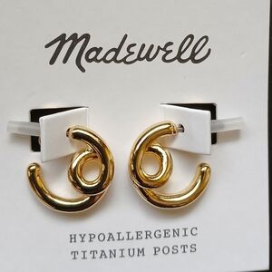 💥NEW💥❤️Madewell❤️Looped Tube Small Hoop Earrings 💥💥Pale Gold